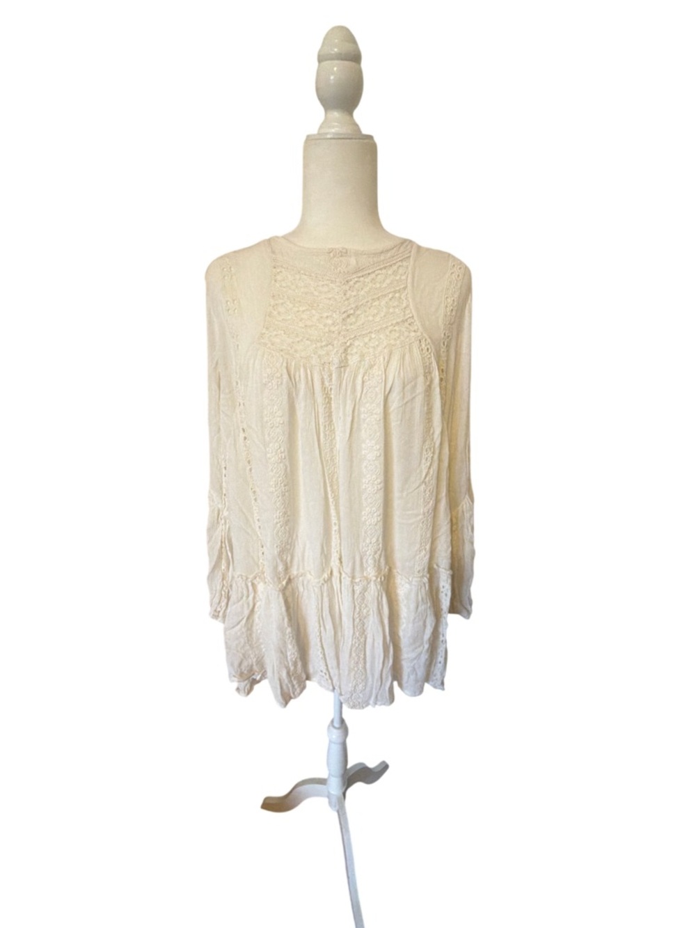 Free People Cream Crochet Yoke Boho Tunic